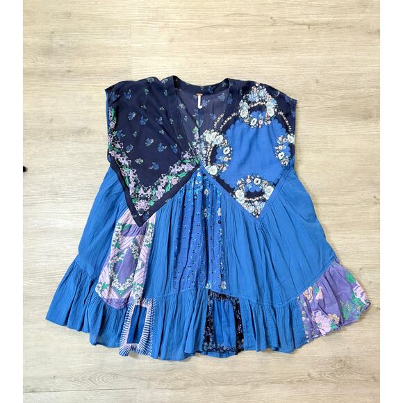 Free People Mended With Scarves Mini Dress S Boho Cottage Slouchy Oversized - Picture 7 of 12